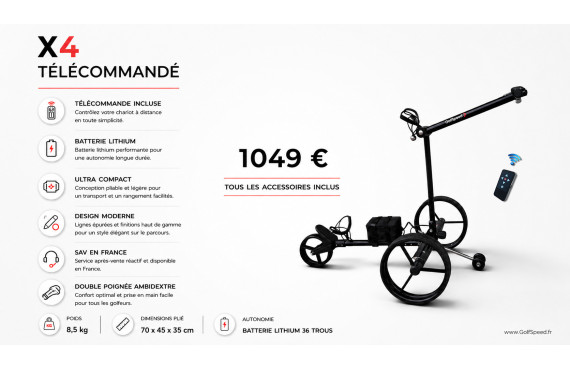 Chariot de golf télécommandé X4 GolfSpeed : puissance, confort et design moderne