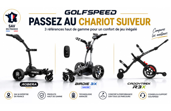 Chariot de golf suiveur : lequel choisir ? Le guide GolfSpeed